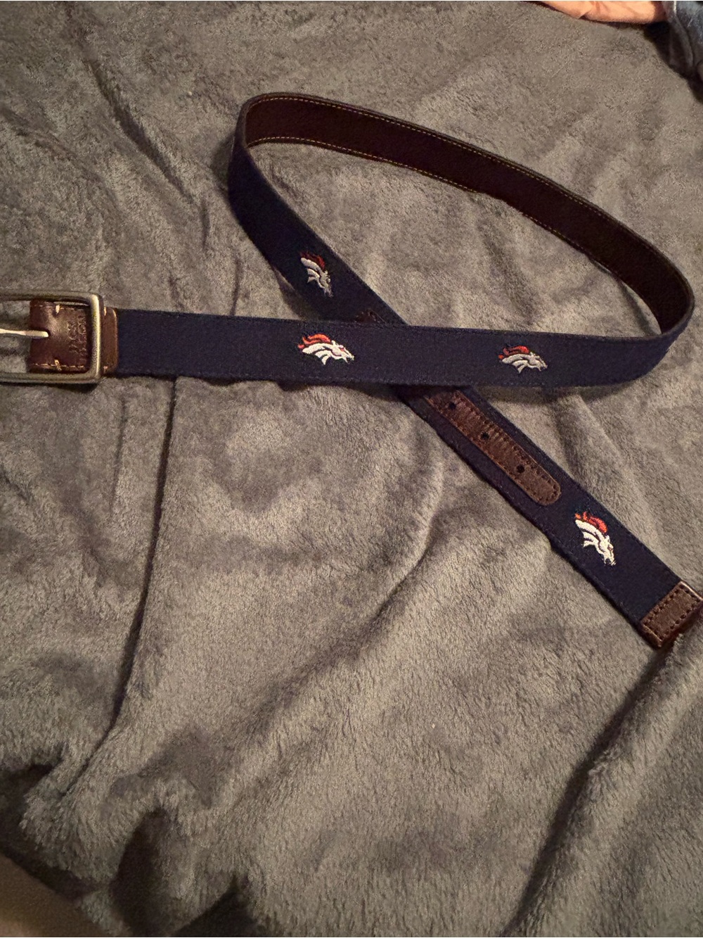 Men's Reversible Navy Team-Logo Canvas Belt with Leather Trim